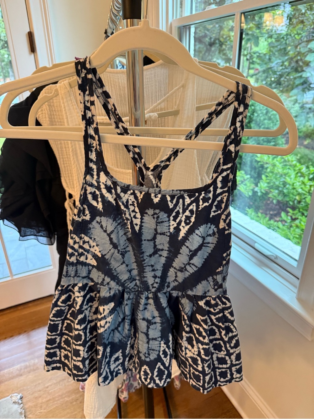 Sea New York Navy and White Tie-Dye Peplum Tank